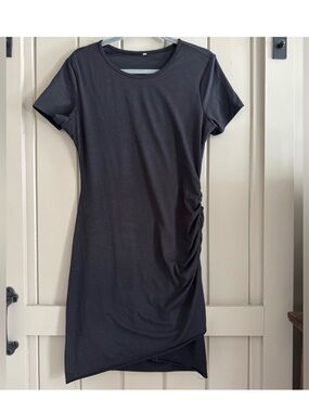 Amazon Black Short Sleeve Side-Ruched Mini Dress